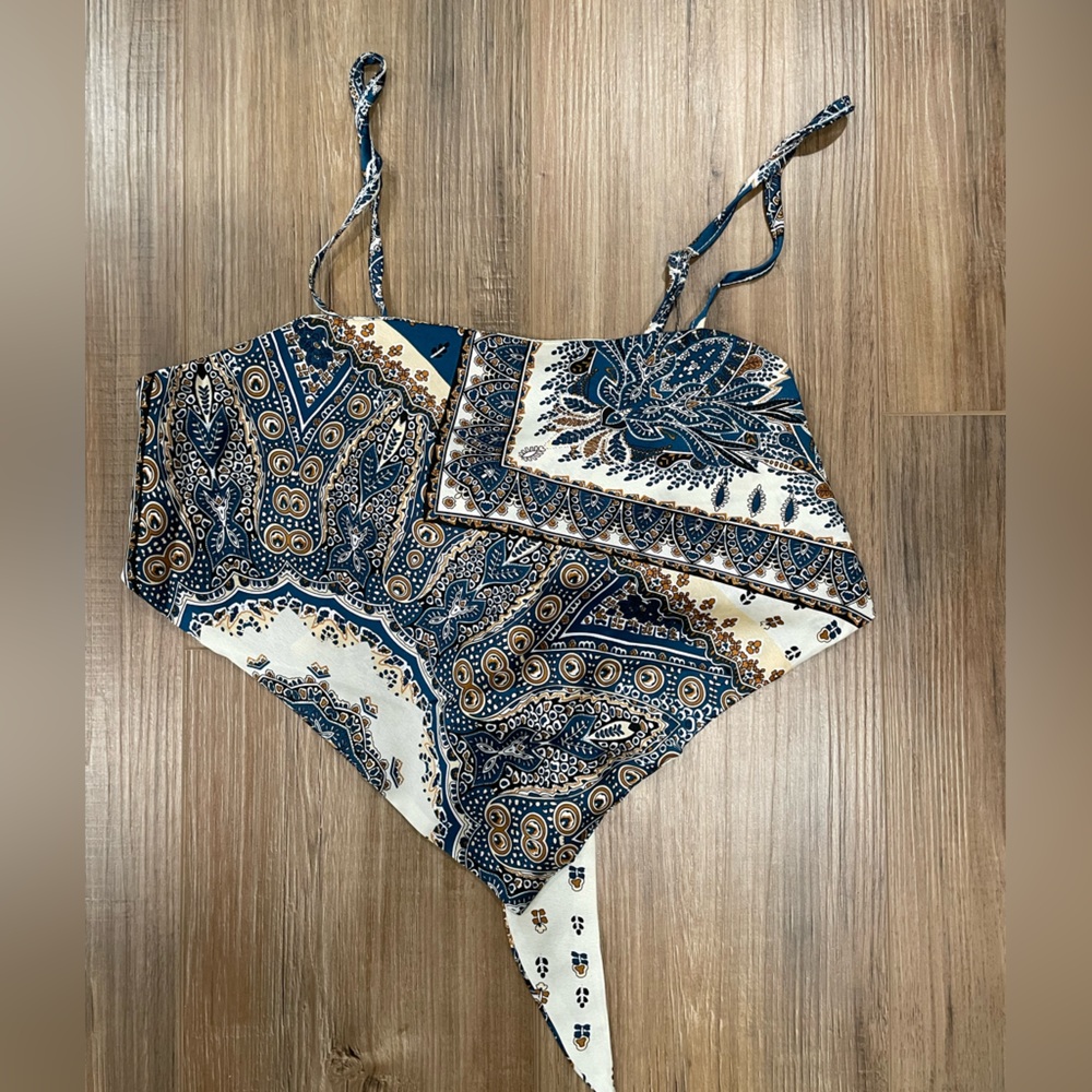 Scarf Print Tie Back Satin Cami Bandana Top SHEIN